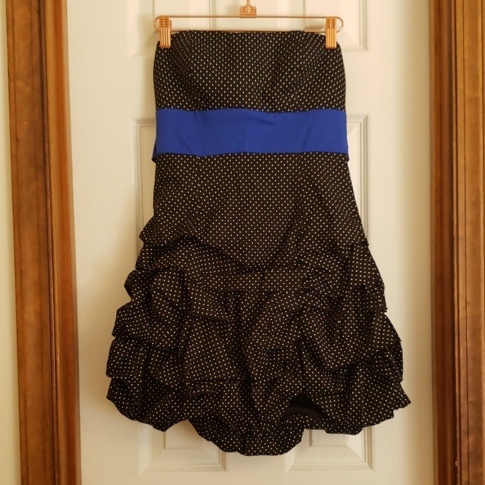 🍒Pin-Up🍒RubyRox strapless black&blue polka dress